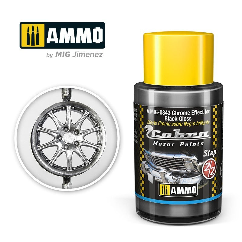 Cobra Motor Efecto Cromo sobre Negro Brillante