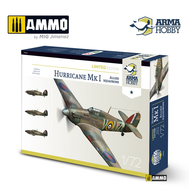 Arma Hobby Hurricane Mk I 1/72 – Maquette Plastique Allied Squadrons – Édition Limitée – 4 Variantes Décalcomanies – Cadeau Modéliste